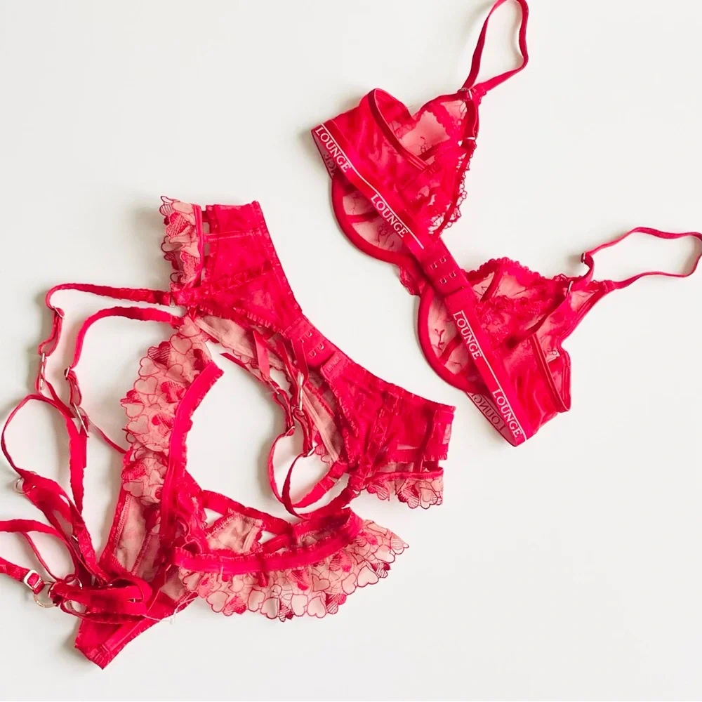 5PCS Lounge Lingerie 34C SMALL red valentines bra set - Picture 8 of 12